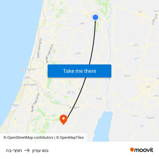 חפצי-בה to גוש עציון map