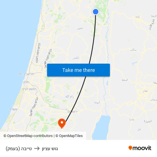 טייבה (בעמק) to גוש עציון map