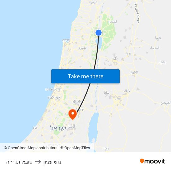 טובא-זנגרייה to גוש עציון map