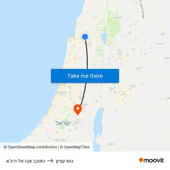 כאוכב אבו אל-היג'א to גוש עציון map