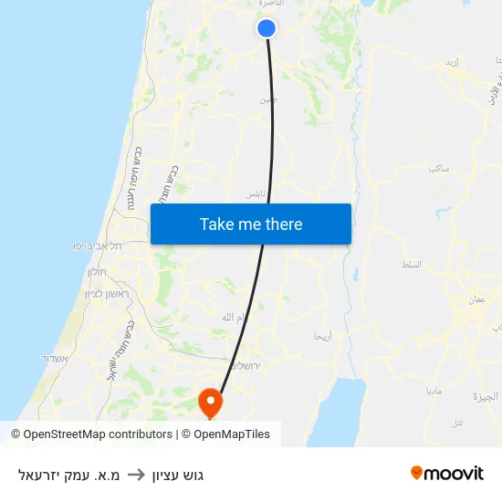 מ.א. עמק יזרעאל to גוש עציון map
