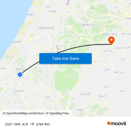 מ.א. שער הנגב to גוש עציון map