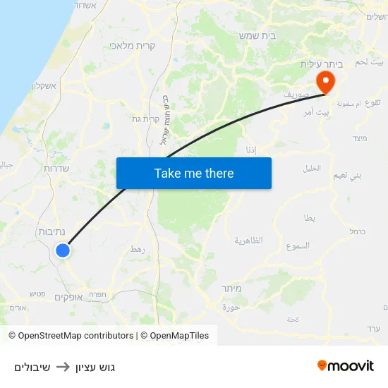 שיבולים to גוש עציון map