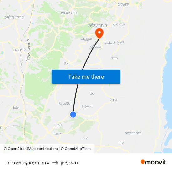 אזור תעסוקה מיתרים to גוש עציון map