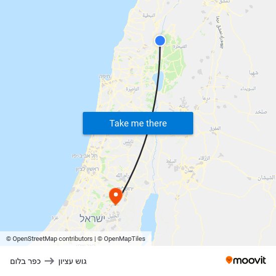 כפר בלום to גוש עציון map