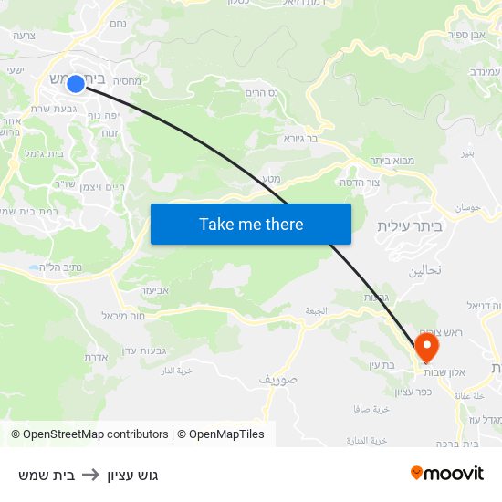 בית שמש to גוש עציון map