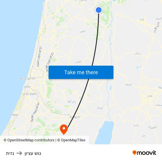 גזית to גוש עציון map