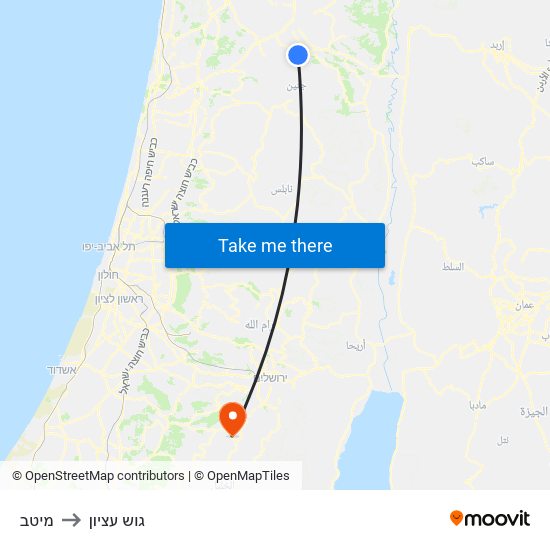 מיטב to גוש עציון map