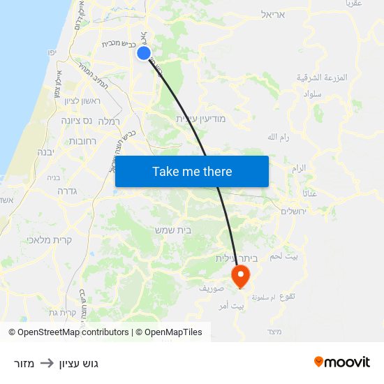 מזור to גוש עציון map