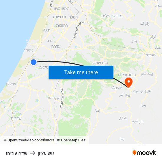 שדה עוזיהו to גוש עציון map