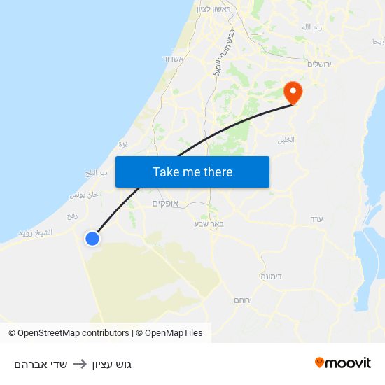 שדי אברהם to גוש עציון map