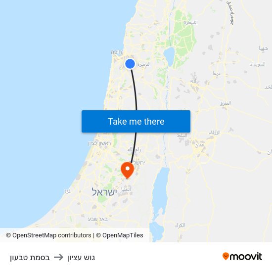 בסמת טבעון to גוש עציון map