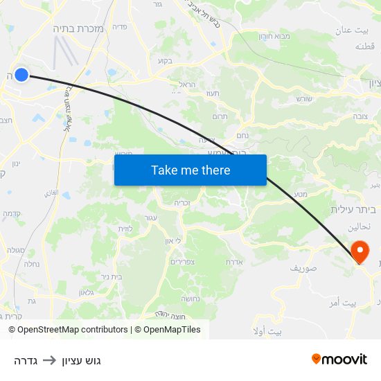 גדרה to גוש עציון map