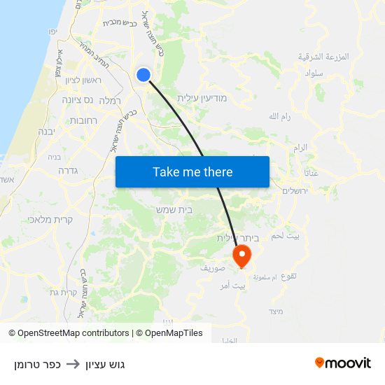 כפר טרומן to גוש עציון map