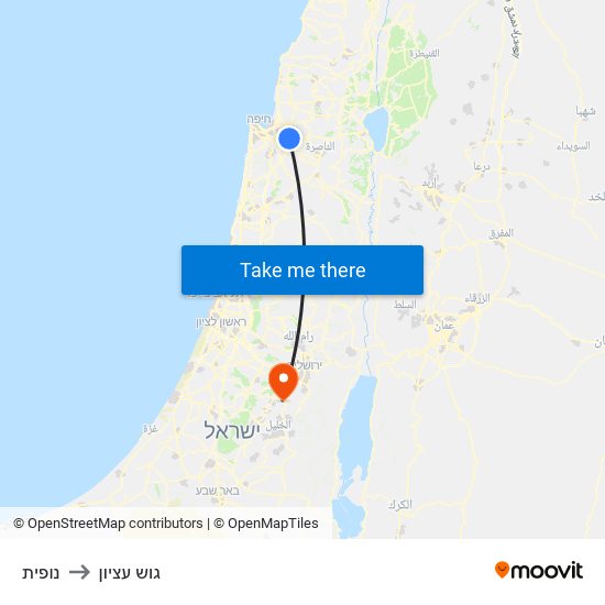 נופית to גוש עציון map