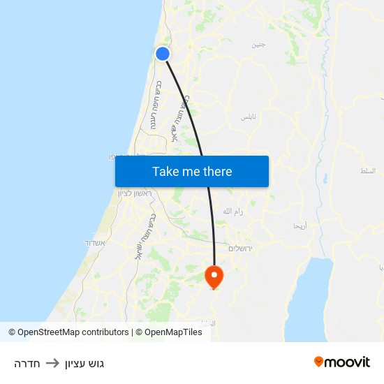 חדרה to גוש עציון map