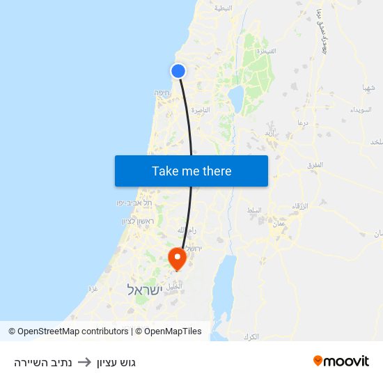 נתיב השיירה to גוש עציון map