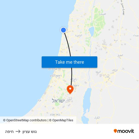 חיפה to גוש עציון map