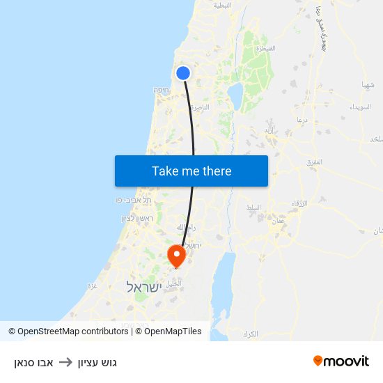 אבו סנאן to גוש עציון map