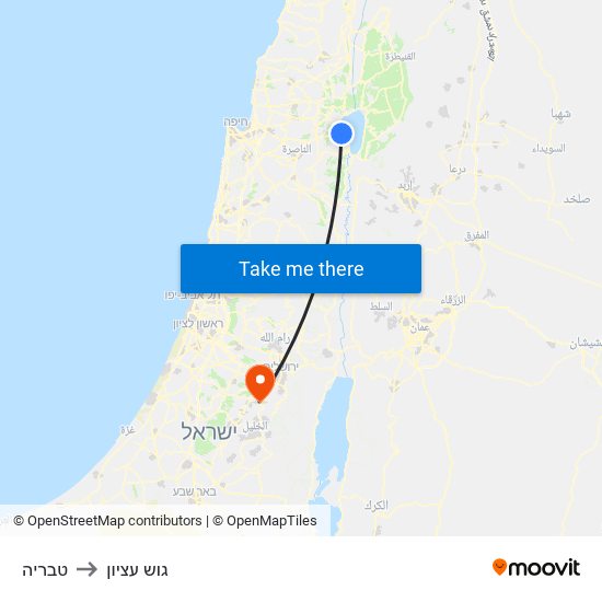 טבריה to גוש עציון map