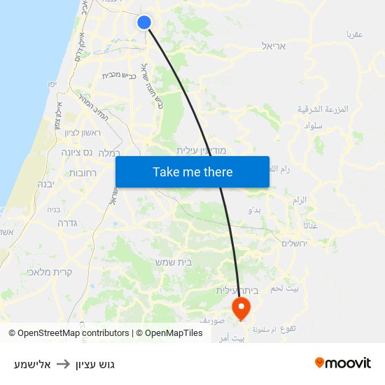 אלישמע to גוש עציון map