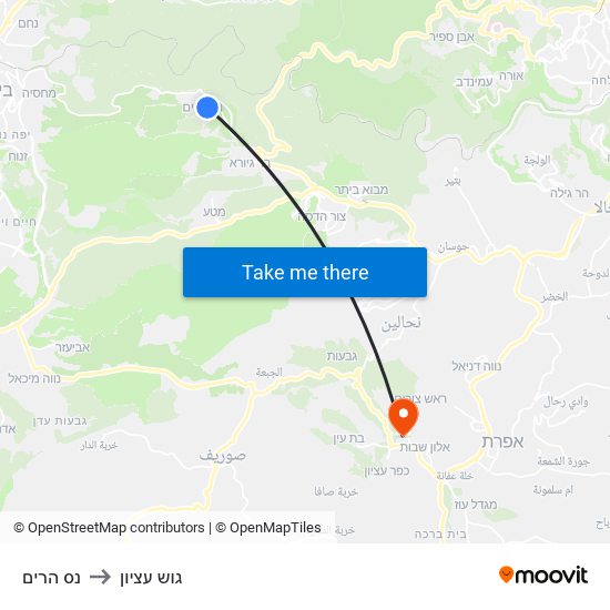 נס הרים to גוש עציון map