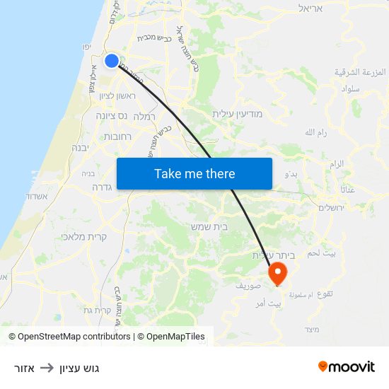 אזור to גוש עציון map