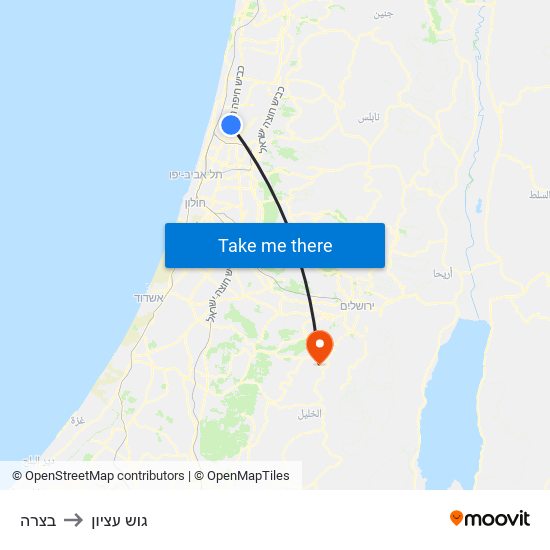 בצרה to גוש עציון map