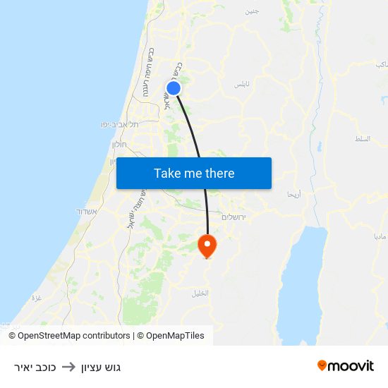 כוכב יאיר to גוש עציון map