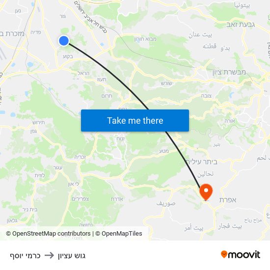 כרמי יוסף to גוש עציון map