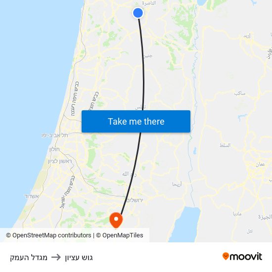 מגדל העמק to גוש עציון map