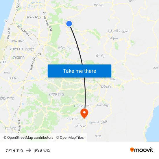 בית אריה to גוש עציון map