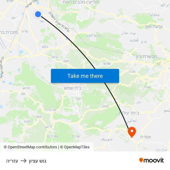 עזריה to גוש עציון map