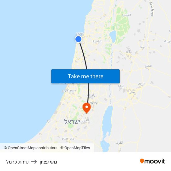 טירת כרמל to גוש עציון map