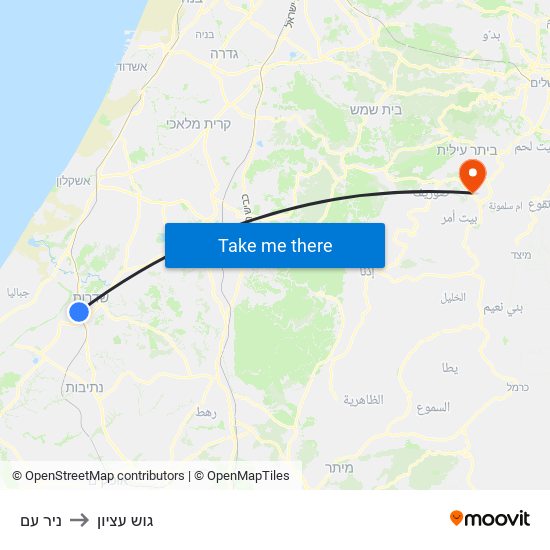 ניר עם to גוש עציון map