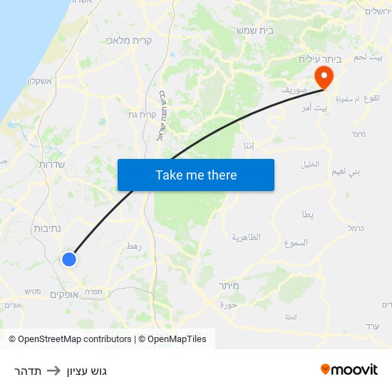 תדהר to גוש עציון map