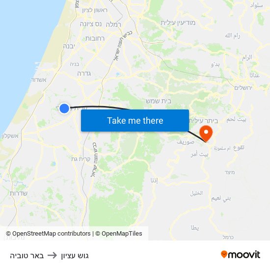 באר טוביה to גוש עציון map