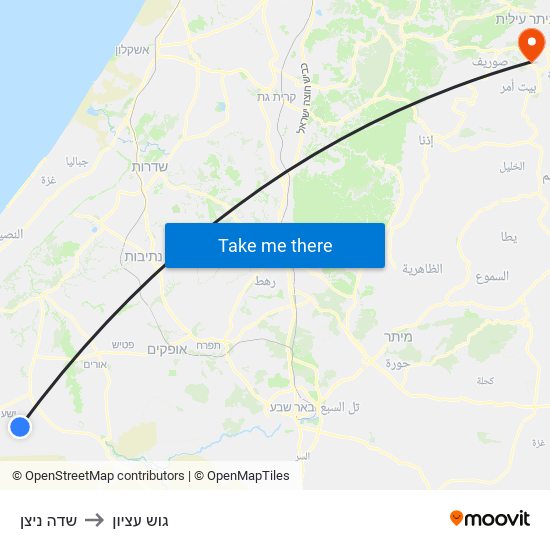 שדה ניצן to גוש עציון map