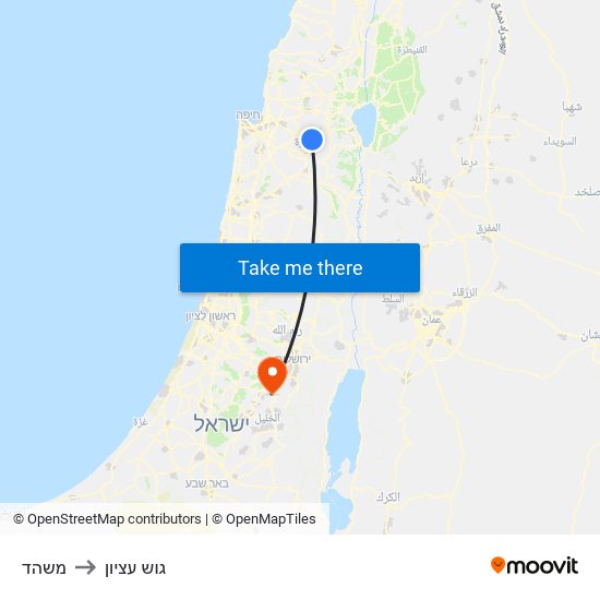 משהד to גוש עציון map