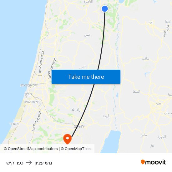 כפר קיש to גוש עציון map