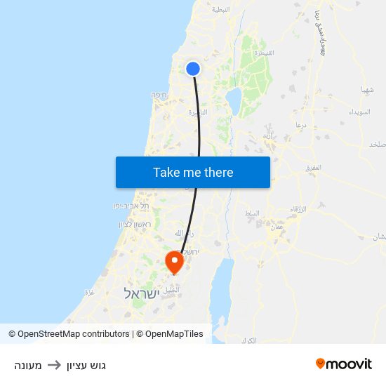 מעונה to גוש עציון map