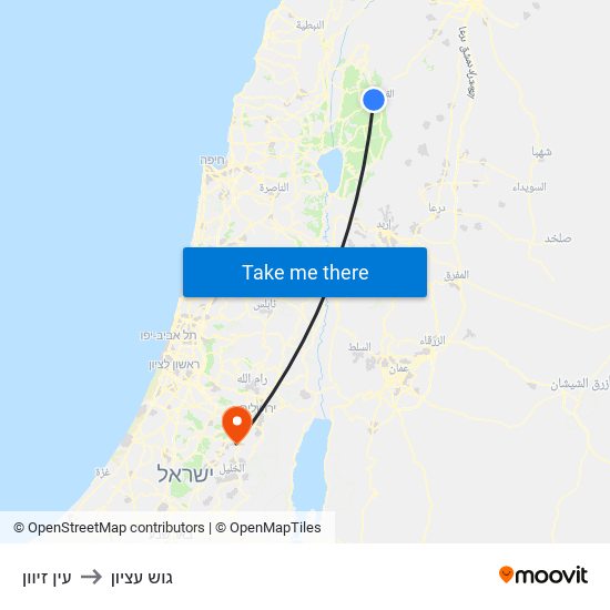 עין זיוון to גוש עציון map