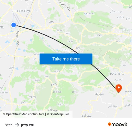 ברנר to גוש עציון map