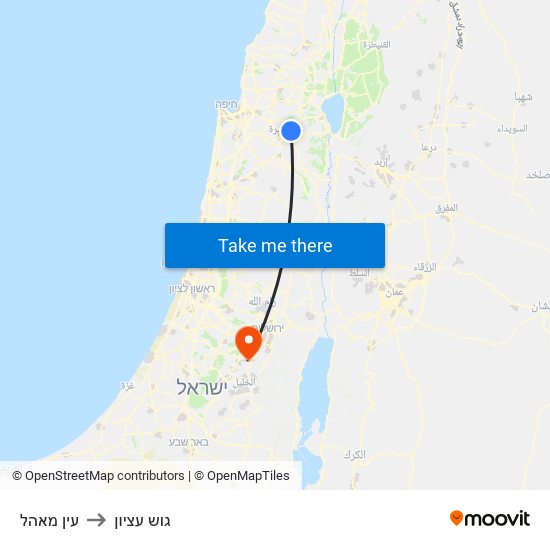 עין מאהל to גוש עציון map