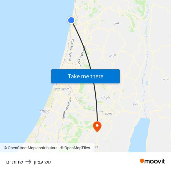 שדות ים to גוש עציון map