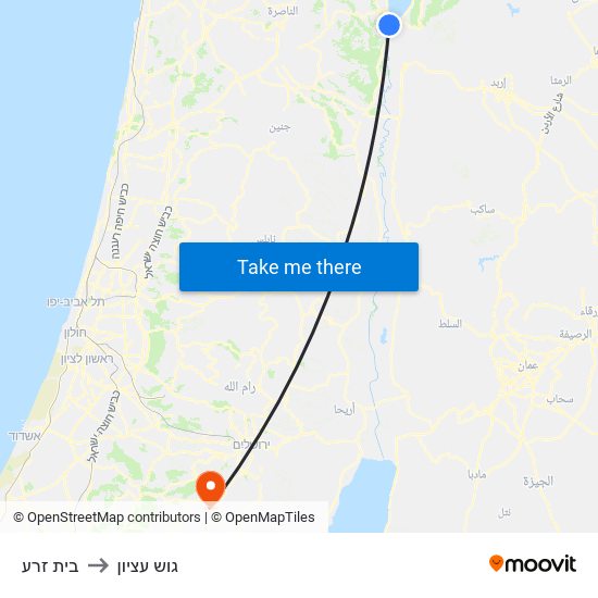 בית זרע to גוש עציון map