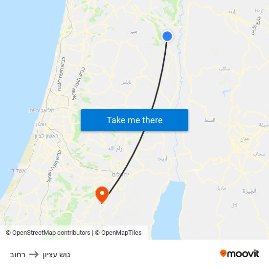 רחוב to גוש עציון map