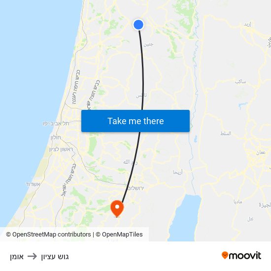 אומן to גוש עציון map