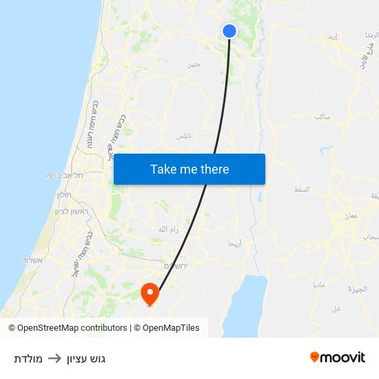 מולדת to גוש עציון map