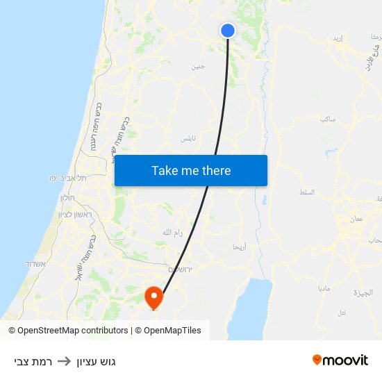 רמת צבי to גוש עציון map